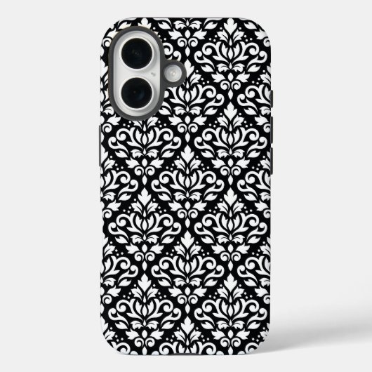 Scroll Damask White auf schwarzem Muster Case-Mate iPhone Hülle (Rückseite)