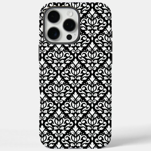 Scroll Damask White auf schwarzem Muster Case-Mate iPhone Hülle (Rückseite)