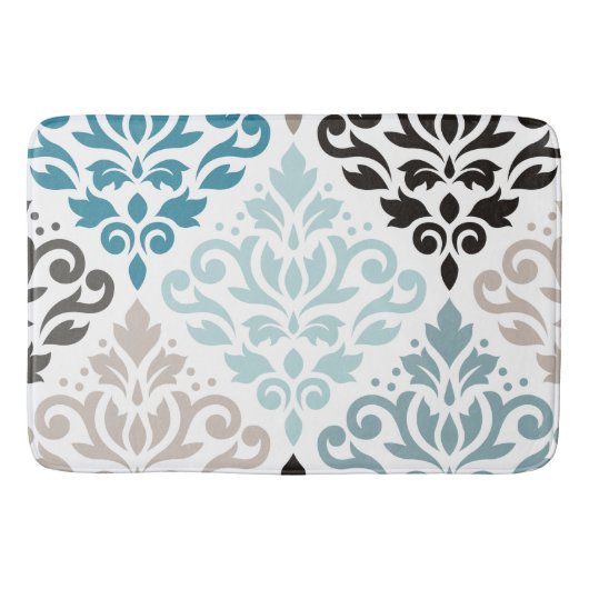Scroll Damask XLg Muster Teals Browns White Badematte (Vorderseite)