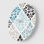 Scroll Damask XLg Muster Teals Browns White Große Wanduhr (Winkel)