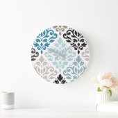 Scroll Damask XLg Muster Teals Browns White Große Wanduhr (Zuhause)