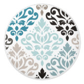Scroll Damask XLg Muster Teals Browns White Keramikknauf (Vorderseite)