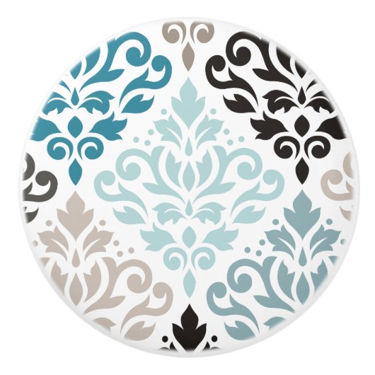 Scroll Damask XLg Muster Teals Browns White Keramikknauf (Vorderseite)