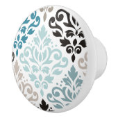 Scroll Damask XLg Muster Teals Browns White Keramikknauf (Rechts)