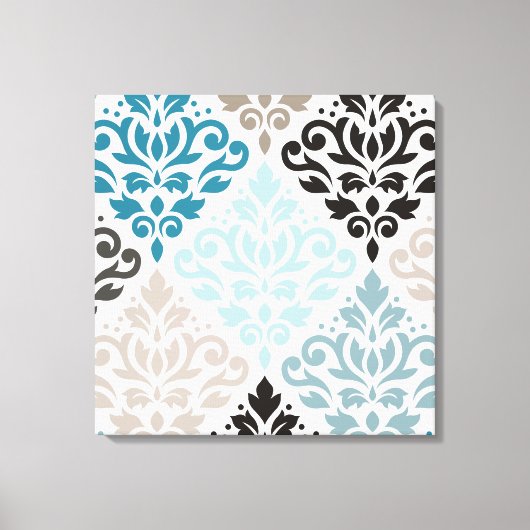 Scroll Damask XLg Muster Teals Browns White Leinwanddruck (Vorderseite)