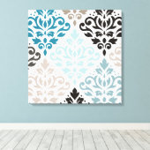 Scroll Damask XLg Muster Teals Browns White Leinwanddruck (Insitu (Holzboden))