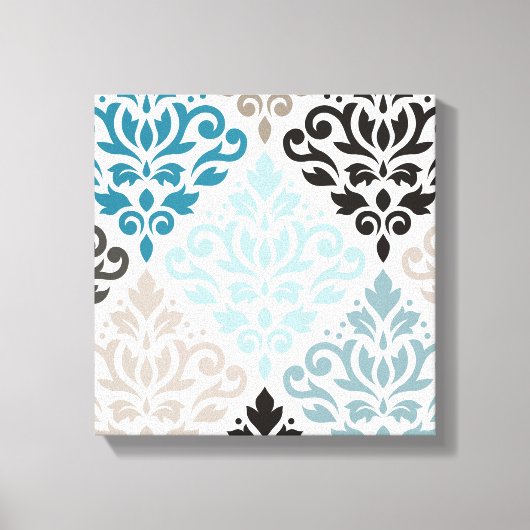 Scroll Damask XLg Muster Teals Browns White Leinwanddruck (Vorderseite)