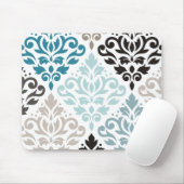 Scroll Damask XLg Muster Teals Browns White Mousepad (Mit Mouse)