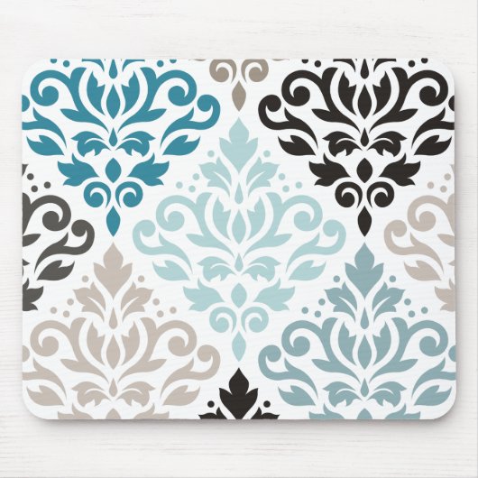 Scroll Damask XLg Muster Teals Browns White Mousepad (Vorne)