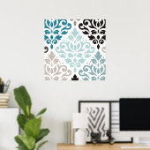 Scroll Damask XLg Muster Teals Browns White Poster (Heimbüro)