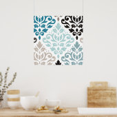 Scroll Damask XLg Muster Teals Browns White Poster (Küche)