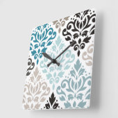 Scroll Damask XLg Muster Teals Browns White Quadratische Wanduhr (Winkel)