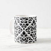 Scroll-Damaskenmuster Schwarz auf Weiß Kaffeetasse (Vorderseite Links)