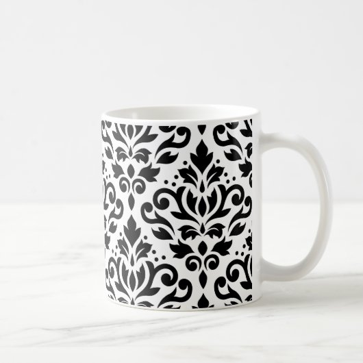 Scroll-Damaskenmuster Schwarz auf Weiß Kaffeetasse (Rechts)