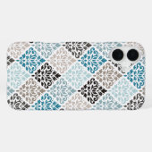 Scroll-Damaskenmuster Teals Braun Weiß iPhone Hülle (Rückseite (Horizontal))