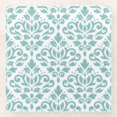 Scroll Damast Teal Muster Glasuntersetzer (Vorderseite)