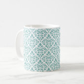 Scroll Damast Teal Muster Kaffeetasse (Vorderseite Links)