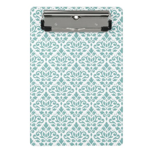 Scroll Damast Teal Muster Mini Klemmbrett (Vorderseite)