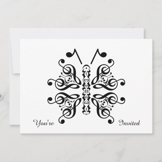 Scroll Design für Musical Butterfly Musiknote Einladung (Vorderseite)