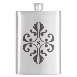 Scroll-Design mit Monogramm Flachmann