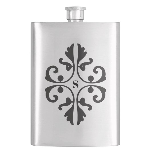 Scroll-Design mit Monogramm Flachmann (Vorderseite)