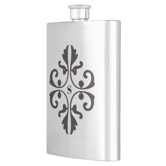 Scroll-Design mit Monogramm Flachmann (Links)