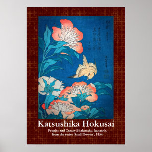 Scroll Design Peonys und Kanarische von Hokusai Poster
