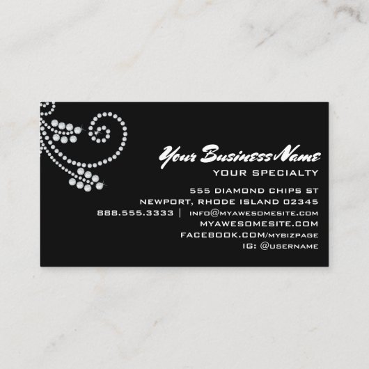 *~* Scroll Diamonds Black Glitzer Luxe Glam Bling Visitenkarte (Rückseite)