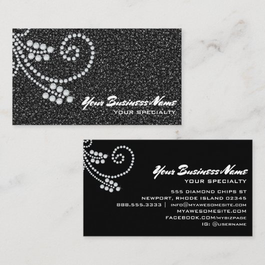 *~* Scroll Diamonds Black Glitzer Luxe Glam Bling Visitenkarte (Vorne/Hinten)