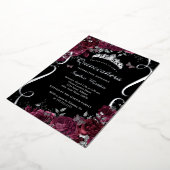 Scroll Floral Elegante Burgundy Quinceanera Folieneinladung (Gedreht)