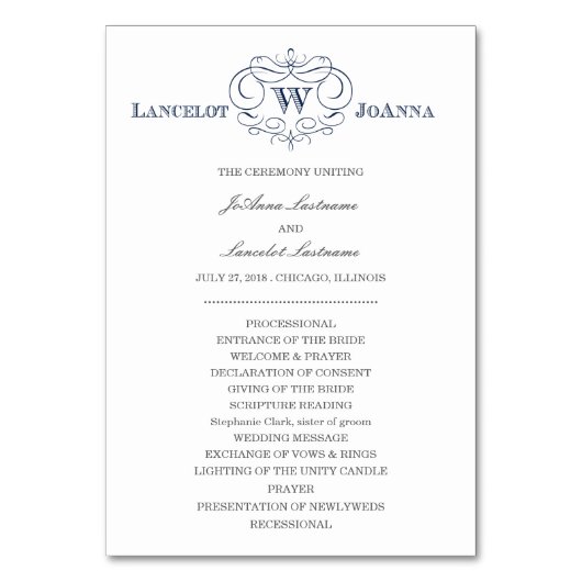 Scroll Frame Wedding Program Tischnummer (Vorderseite)