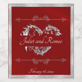 Scroll Heart Monogramm - Rot Weinetikett (Einzelnes Label)