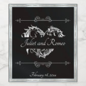 Scroll Heart Monogramm - Schwarz Weinetikett (Einzelnes Label)