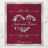 Scroll Herz Monogramm - Burgunderrot Weinetikett (Einzelnes Label)