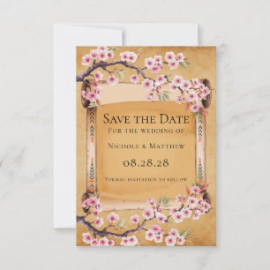 Scroll Japanese Cherry Blossom Wedding Save The Date