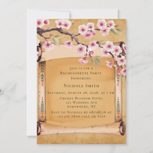 Scroll Japanischer Cherry Blossom Junggeselinnen-A Einladung (Vorderseite)
