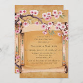 Scroll Japanischer Kirschblossom Paare Dusche Einladung (Vorne/Hinten)