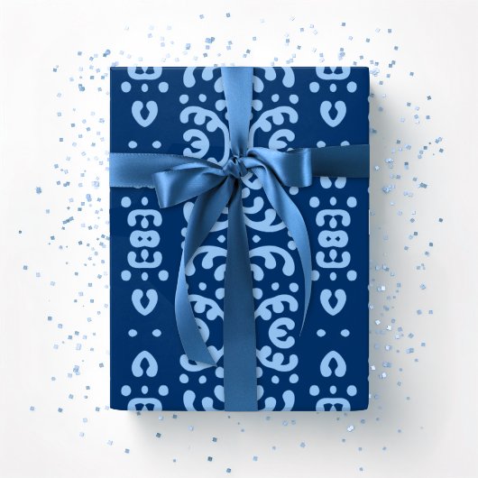 Scroll Lace in Blau Indigo Geschenkpapier