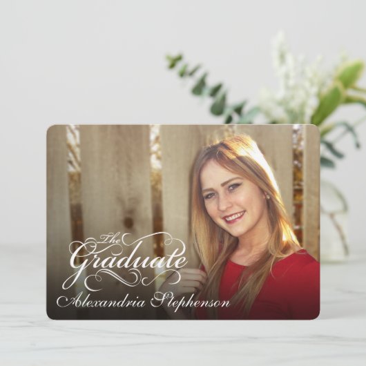 Scroll Skript-Abschluss-Foto-Overlay Einladung (Stehend Vorderseite)