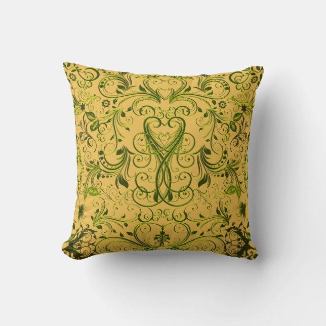 Scroll Work, Spring Green Square Throw Kissen (Vorderseite)