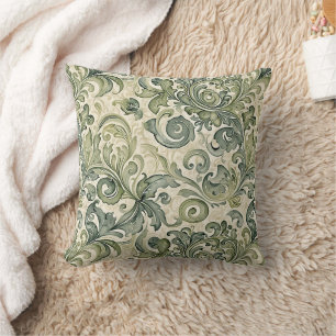 Scrolled Acanthus Sage und Aquamarin Kissen