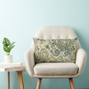 Scrolled Acanthus Sage und Aquamarin Lendenkissen