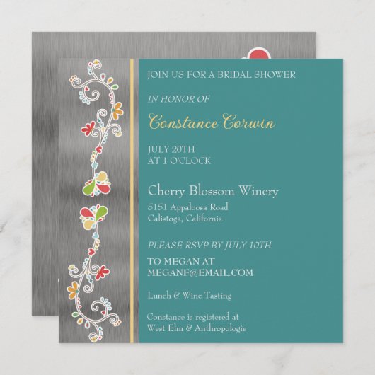 Scrollen Blumendusche Einladung (Vorne/Hinten)