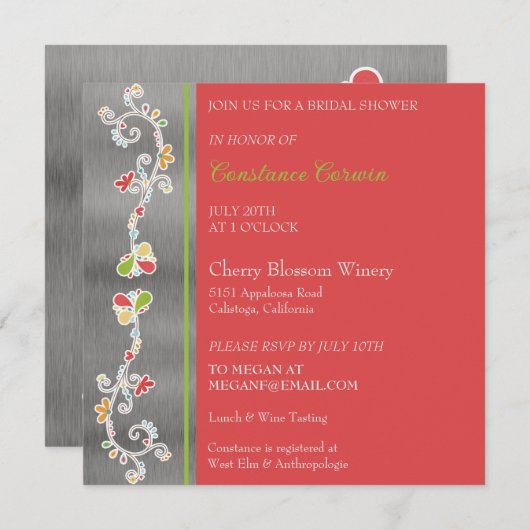 Scrollen Blumendusche Einladung (Vorne/Hinten)