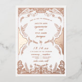 Scrolling Blätter Whimsical Wedding Rose Gold Folieneinladung (Vorderseite)
