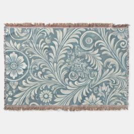 Scrolling Damask Pattern in Soft Blue und Ivory Decke