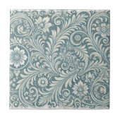 Scrolling Damask Pattern in Soft Blue und Ivory Fliese (Vorderseite)
