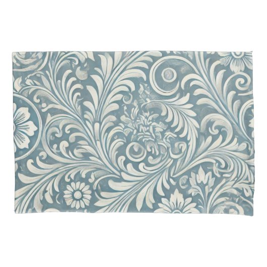 Scrolling Damask Pattern in Soft Blue und Ivory Kissenbezug (Vorderseite)