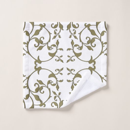 Scrolling Olive Blätter Badhandtuch Set (Waschlappen)