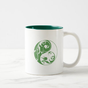 Scrolling Yin & Yang (grün) Zweifarbige Tasse
